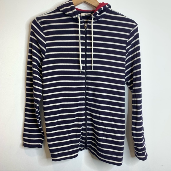 L.L. Bean Tops - LL Bean French Sailor Stripe ZIP Hoodie Navy Blue White
